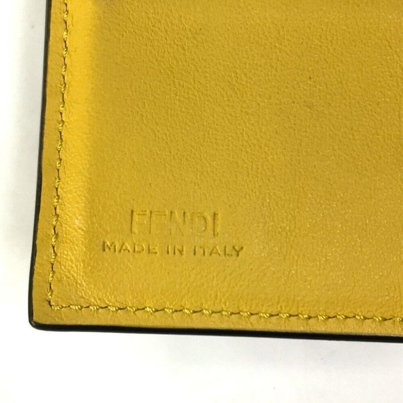 FENDI 7M0001 logo Wallet Folded wallet Leather Black x Yellow - Picture 7 of 13